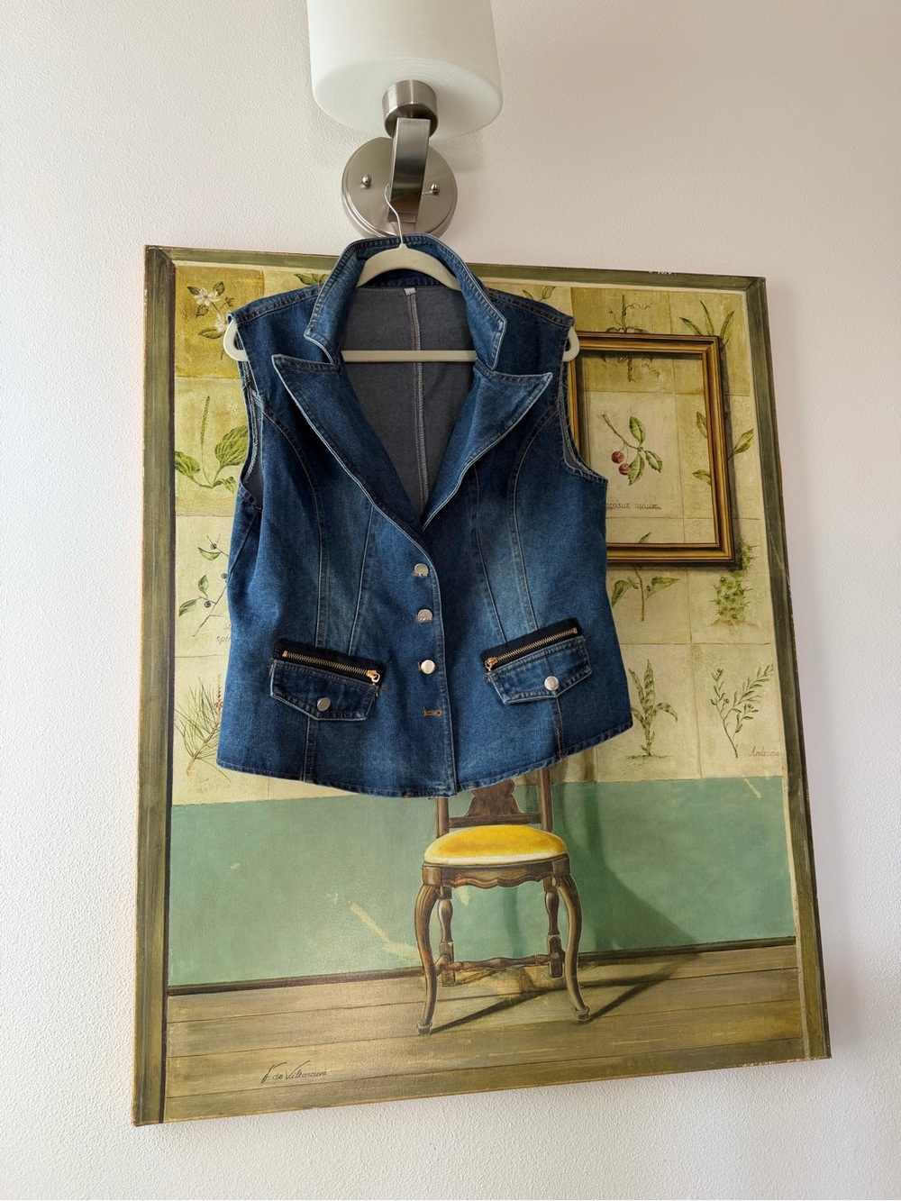 Women's Dark Blue Denim Vest with Notched Collar pockets new